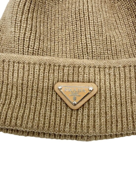 Prada Wool and Cashmere Beanie in camel brown main image 5